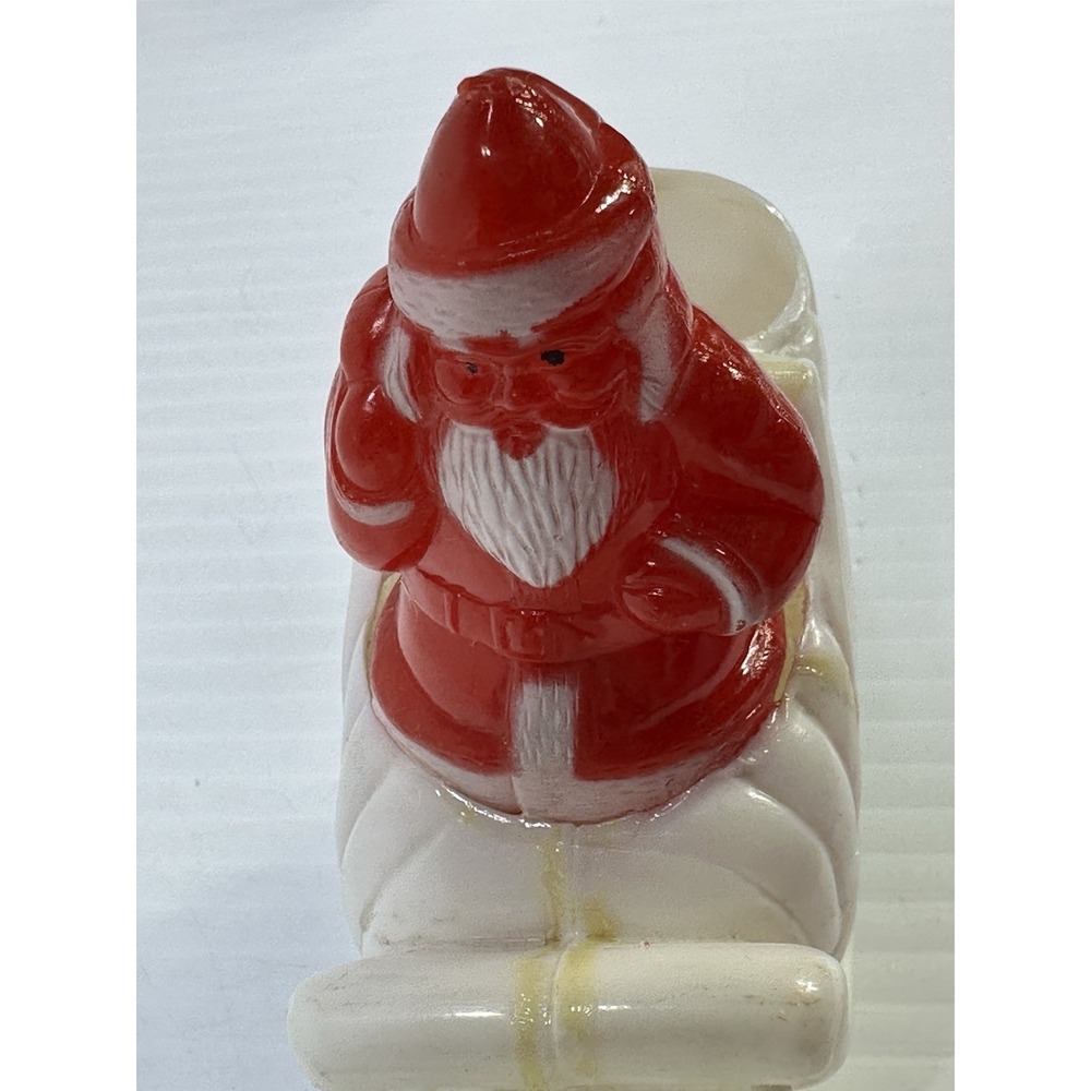 Vintage Christmas Hard Plastic Santa Sleigh Two White Reindeer Candy Holder - Picture 4 of 8